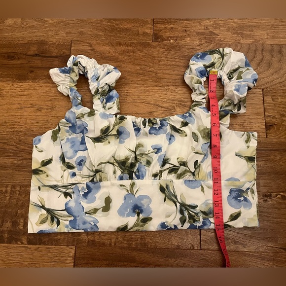 Abercrombie Scrunch Strap Poplin Top in Blue/Green Floral Print, Size XL - Picture 13 of 15